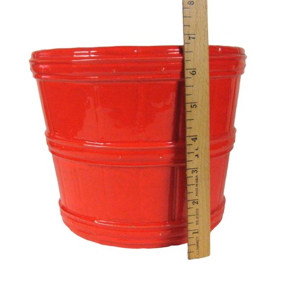 Red Ceramic Fruit Basket Handcrafted VTG 1979 Vase Planter Decor H 6.75 In CHIPS - Picture 6 of 6